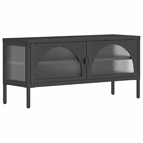 vidaXL Modern TV Cabinet in Black with Glass and Metal, W/D/H: 105 x 35 x 50 cm