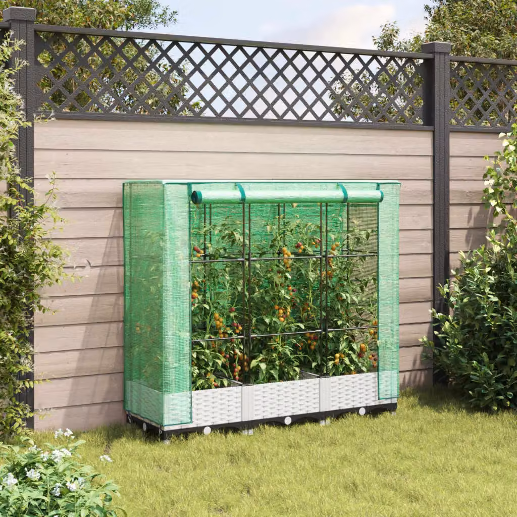 Berkfield Home Raised Bed with Greenhouse Cover in White Rattan Look, W/D/H: 120 x 40 x 123 cm – 2