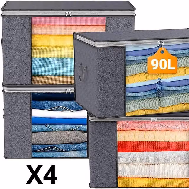 YnysTec 4-Piece Zipped Clothes Storage Bags and Wardrobe Organiser Boxes, Grey, W/D/H: 40 x 60 x 35 cm, 40 x 35 x 40 cm – 1