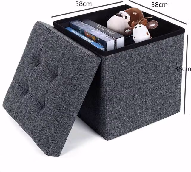 FORGEVIO Grey Folding Ottoman Storage Box, W/D/H: 38 x 38 x 38 cm