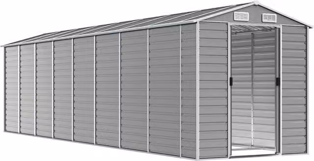 Berkfield Home Garden Shed in Light Grey Galvanised Steel, W/D/H: 191 x 725 x 198 cm