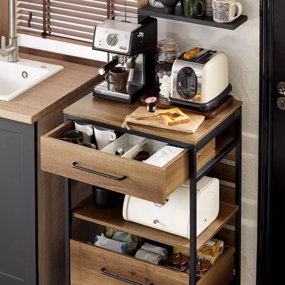 SoBuy Kitchen Trolley with Removable Drawers in Brown Matt Metal Industrial Style – 4
