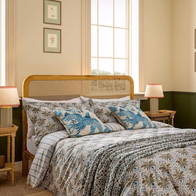 Joules Palm Geo Print Single Duvet Cover and Pillowcase Set, Creme/Multi, Cotton Percale, W: 90 cm, L: 200 cm
