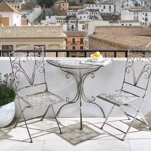 Wyld Haus Grey Mediterranean Metal Bistro Table W: 80 cm, D: 36 cm