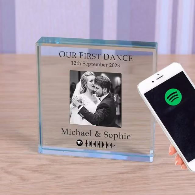 Uniqueful Personalised First Dance Glass Token Wedding Keepsake in Transparent and Beige