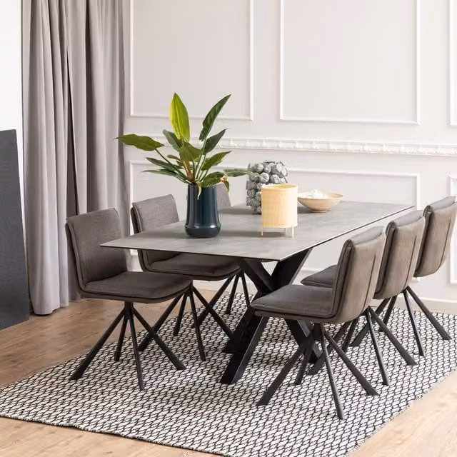 Furniture To Go Heaven Modern Rectangular Ceramic Dining Table in Grey and Black, W: 200 cm