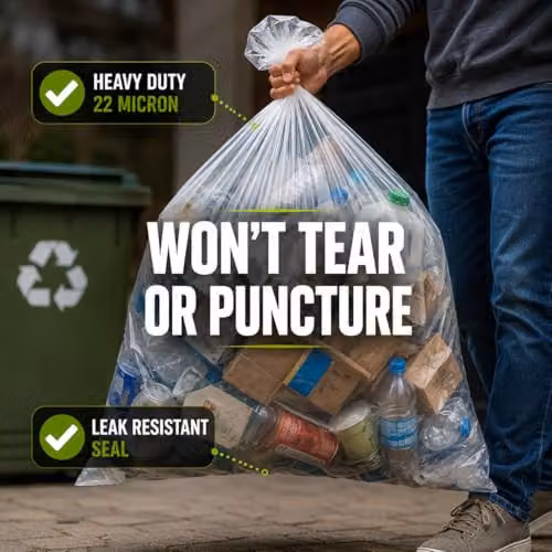 EcoBag Heavy Duty Bin Liners, 100L, 100 Pack, White/Transparent, W: 73.6 cm, H: 96.5 cm – 3