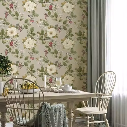 Belgravia Decor Bramble Floral Wallpaper with Matte Detailing in Green, Red and Blue – 3