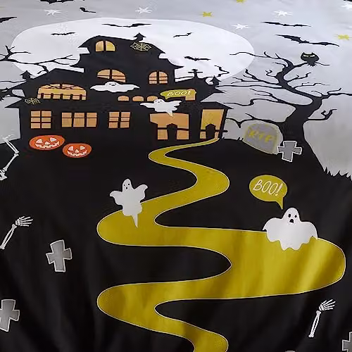 Bedlam Haunted House Glow in the Dark Halloween Duvet Cover and Pillowcase Set in Grey, W/D/H: 140 x 200 cm – 3