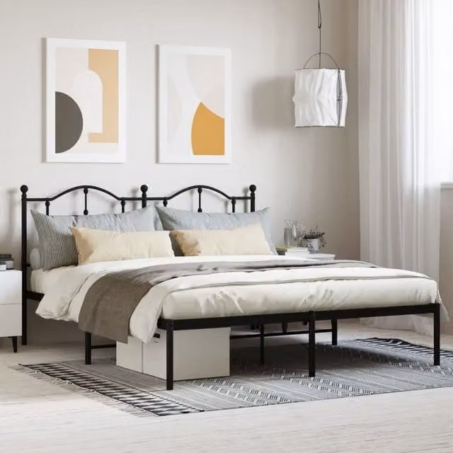 Berkfield Home Metal Bed Frame with Headboard in Black, W/D/H: 180 x 200 cm