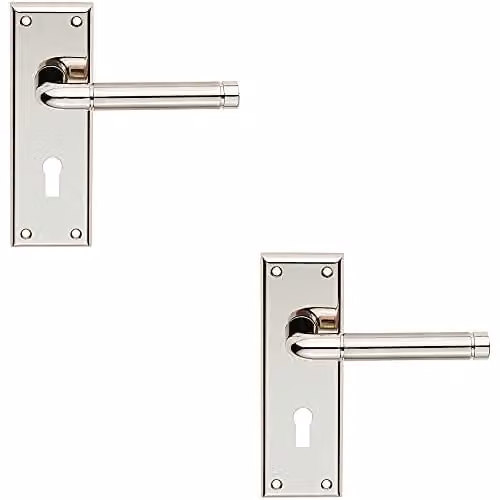 Loops 2 Pack Round Bar Handle on Lock Backplate in Polished and Satin Nickel Silver, W: 15 cm, H: 5 cm