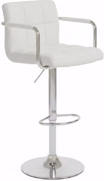 netfurniture Primasy Adjustable Kitchen Bar Stool with Arms and White Faux Leather Padded Seat