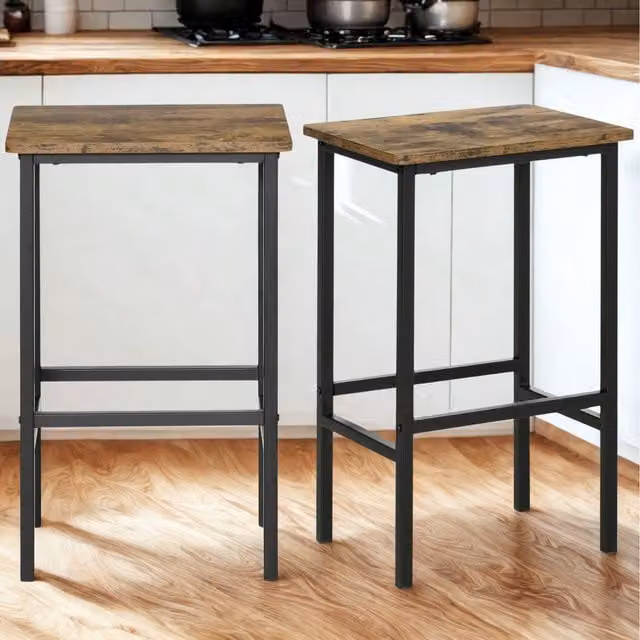 Furnold Set of 2 Rustic Brown Kitchen Counter Height Breakfast Bar Stools with Footrest, Height: 65 cm