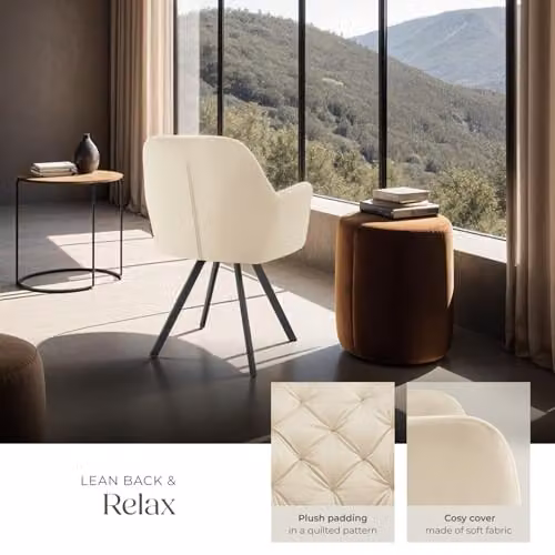tectake Set of 4 Lucia Armchairs in Beige with Geometric Pattern and Metal Legs – 3