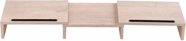 Garden Sanctuary Minimalist MDF Dual Computer Monitor Stand in Oak Wood Brown and Grey
