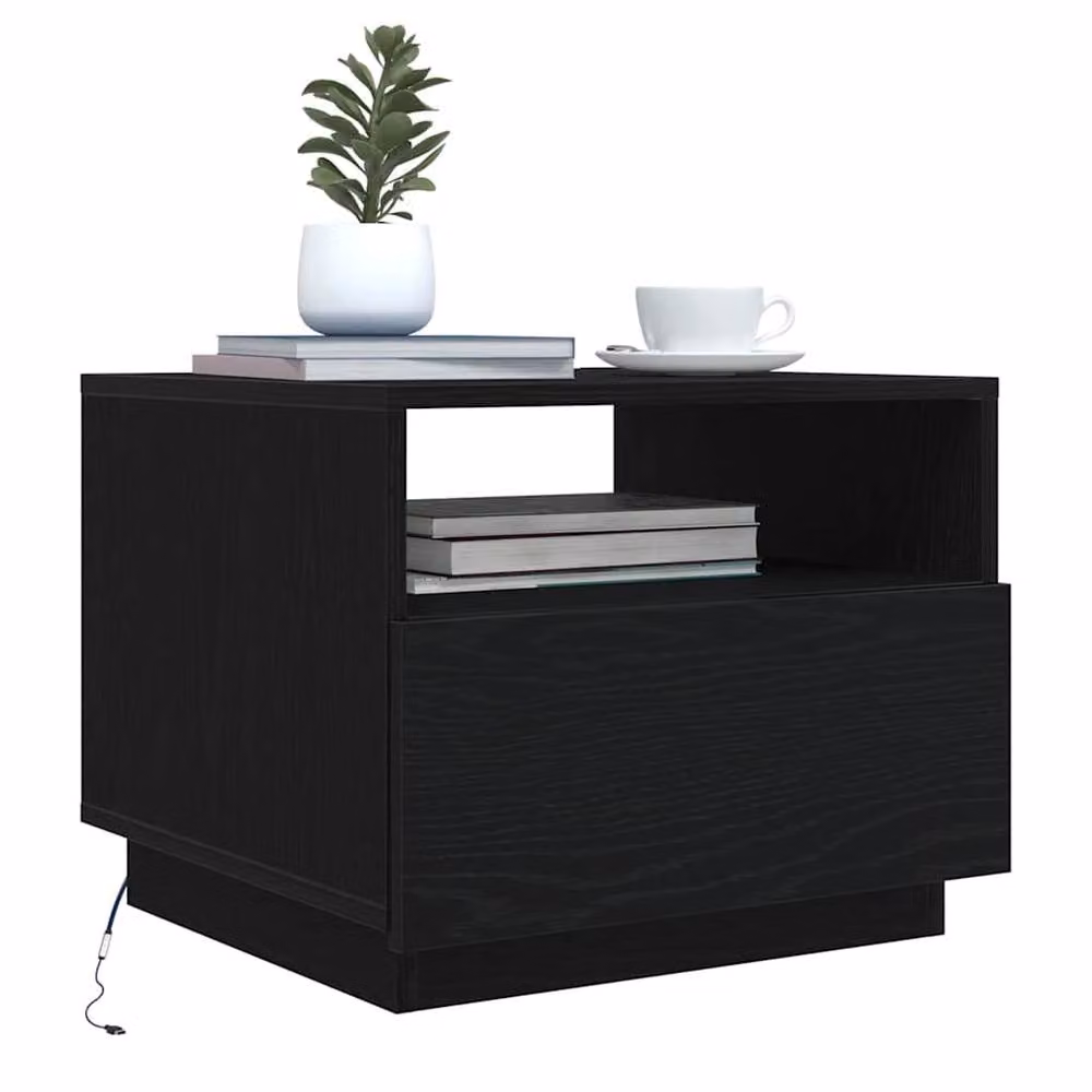 Berkfield Home Modern Coffee Table with LED Lights in Black Oak, W: 50 cm, D: 49 cm, H: 40 cm – 4