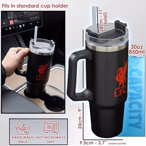 Get Trend Liverpool FC Insulated Stainless Steel Tumbler with Straw and Handle, Black, 850ml – 4