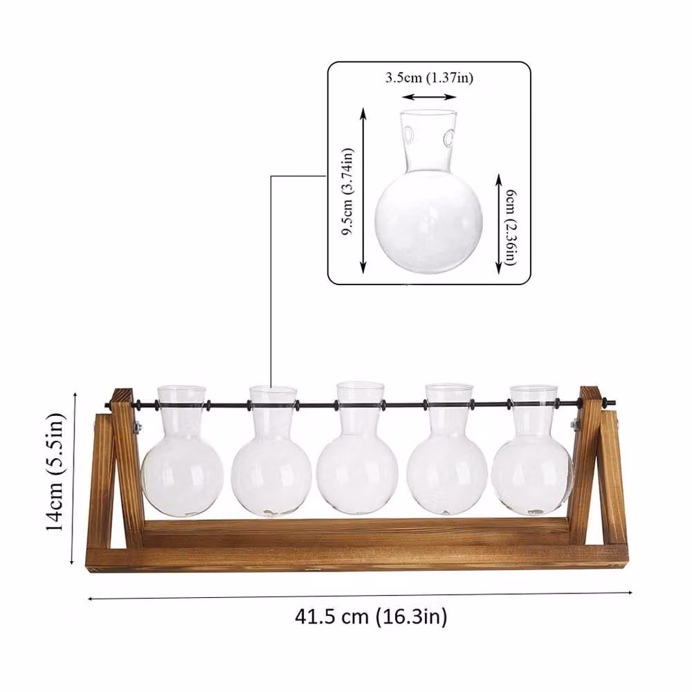 Havendro Multicolour Glass Hydroponic Vase with Wooden Stand and 5 Bulbs – 2