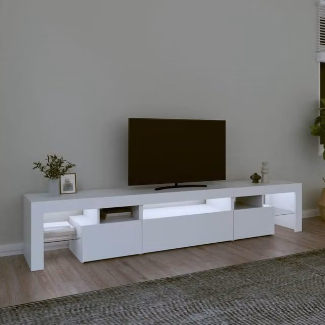 Berkfield Home Modern White TV Cabinet with LED Lights W: 215 cm, D: 40 cm, H: 36.5 cm – 1
