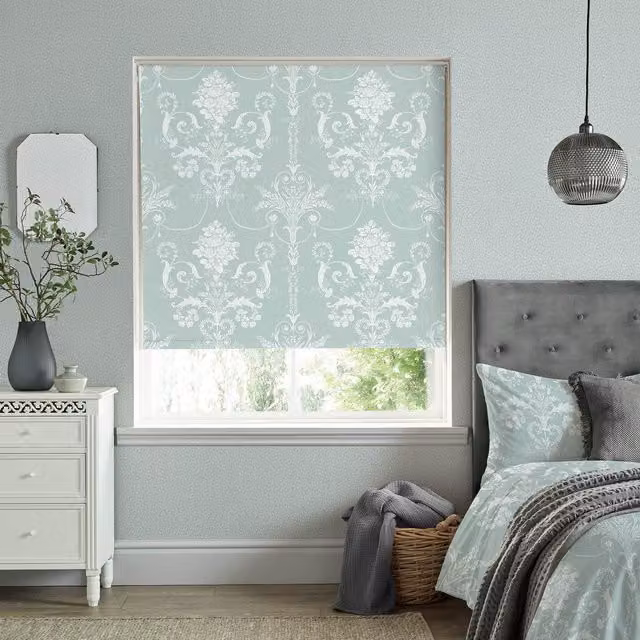 Laura Ashley Josette Thermal Blackout Ready Made Roller Blind in Duckegg Blue Floral Polyester