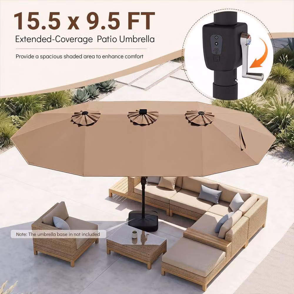 Costway 15ft Double-Sided Cantilever Outdoor Patio Umbrella with 144 Solar LED Lights in Brown, W/D/H: 470 x 457.2 x 254 cm – 6