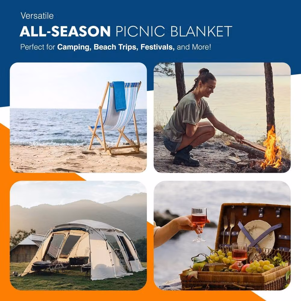 Voyager Green Herringbone Picnic Blanket, W/D/H: 200 x 200 x 200 cm, Waterproof and Sandproof Foldable Outdoor Mat with Carry Handle – 7