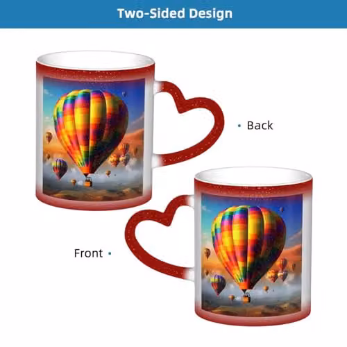 Oudrspo Hot Air Balloons Heat Sensitive Colour Changing Ceramic Coffee Mug, Red and Multicolour, 355 ml – 4