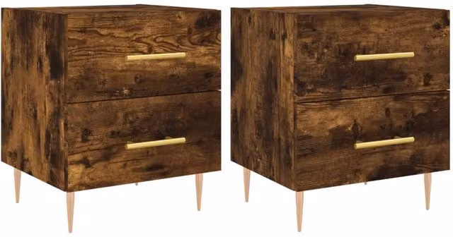 Berkfield Home Set of 2 Modern Bedside Cabinets in Smoked Oak Brown, W/D/H: 40 x 35 x 47.5 cm – 1