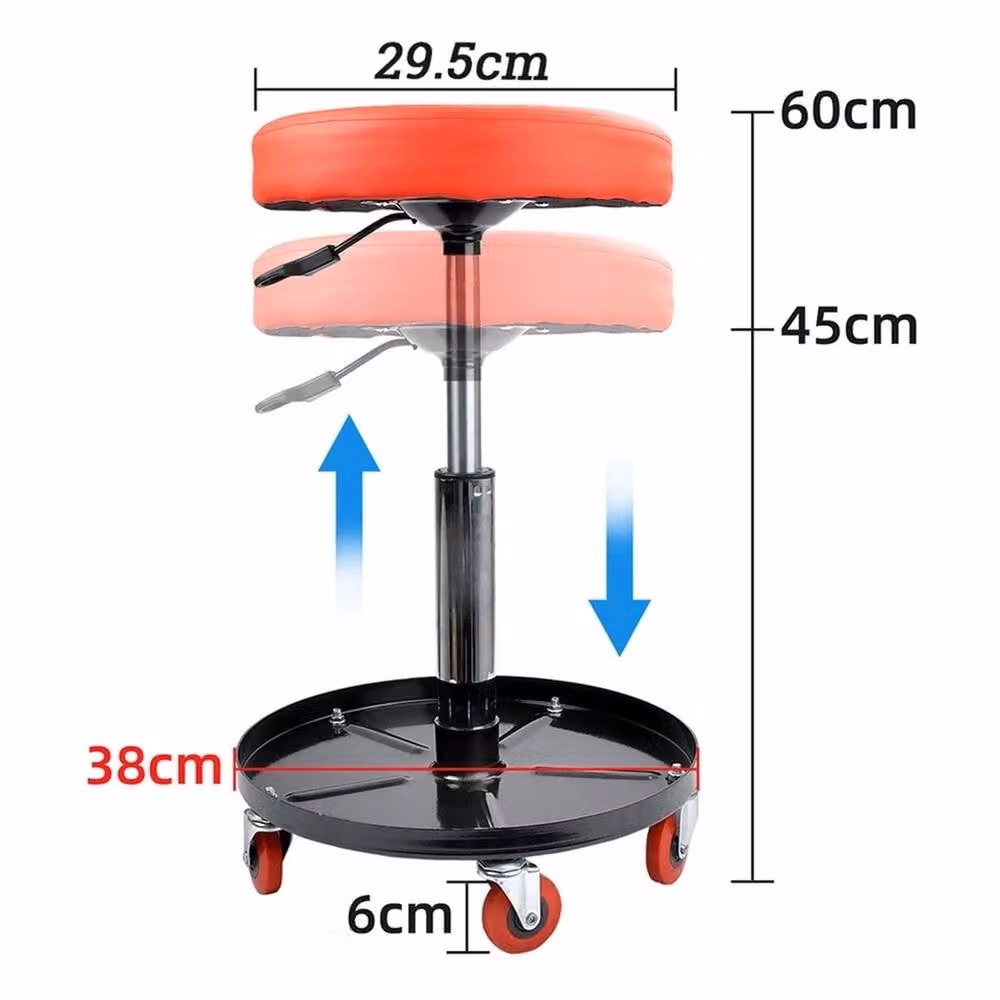 Nordara Rolling Mechanic Stool with Castors, Red and Multicolour, W/D/H: 45 x 38 x 60 cm – 2