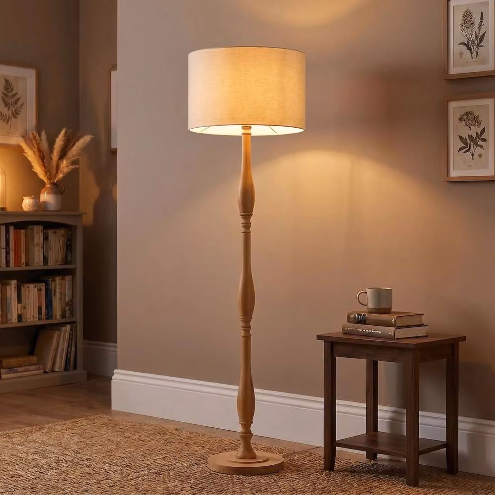 Happy Homewares Traditional Oak Wood Floor Lamp Base with Triple Segment Design in Light Oak – 2