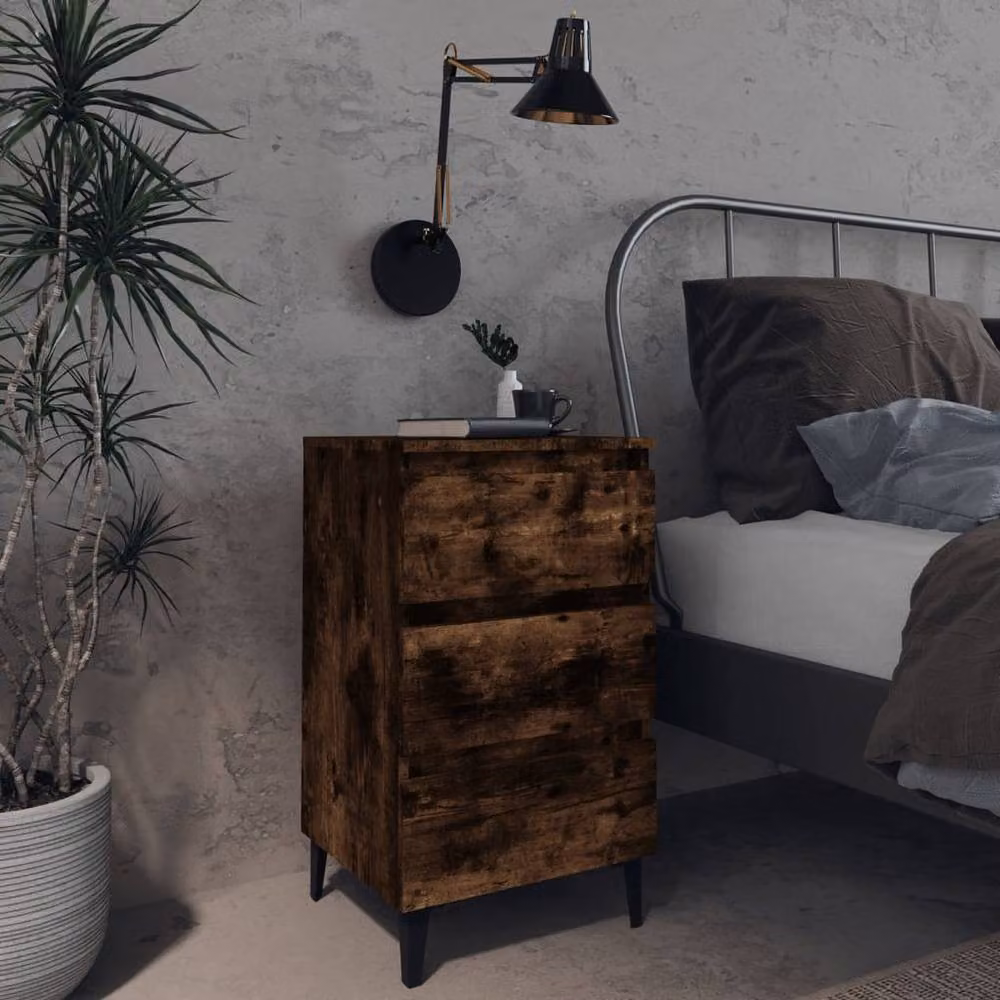 Berkfield Home Bed Cabinet with Metal Legs in Smoked Oak Brown, W/D/H: 40 x 35 x 69 cm – 2