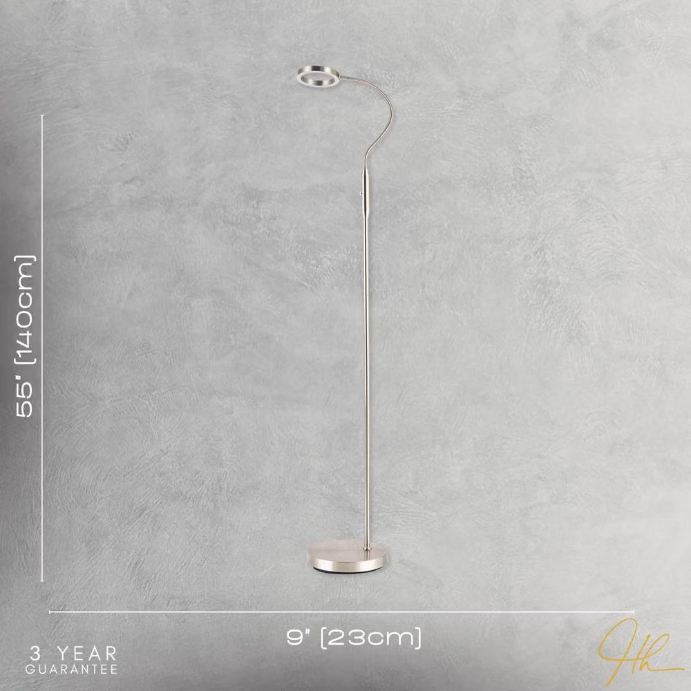 Happy Homewares Modern Task Floor Lamp with LED Halo Ring and CCT Memory Dimmer in Metallic Silver – 3
