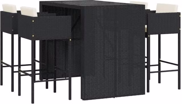 Berkfield Home 5 Piece Black Poly Rattan Garden Bar Set with Cushions – 1