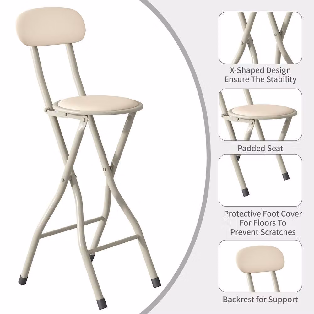 MCC Direct Folding Padded Breakfast Bar Stool High Chair in Grey and Beige – 2