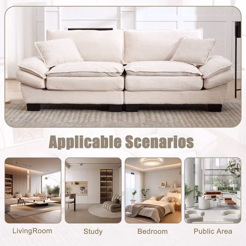 Direct Wicker Modern Oversized 2 Seater Loveseat Couch, Beige Upholstered Rattan Sofa with Scatter Cushions – 2