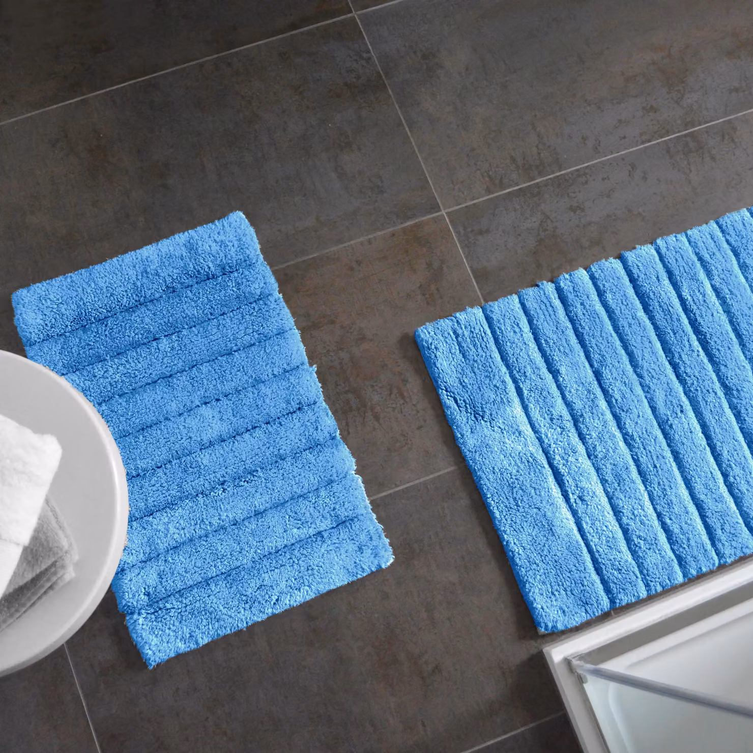Allure Bath Fashions Ribbed Two Piece Cotton Bath Mat Set in Blue – 2