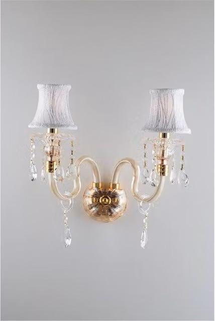 Netlighting MONET Gold Crystal and Fabric Wall Light, W: 40 cm, H: 37 cm, D: 24 cm