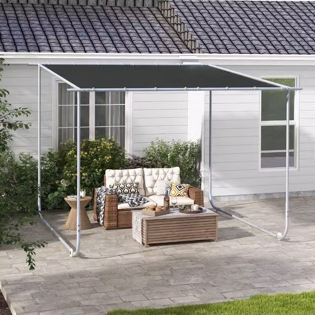 Outsunny Mobile Pergola Garden Gazebo with Wheels and Sandbags, Dark Grey, W 300 cm x D 300 cm x H 300 cm