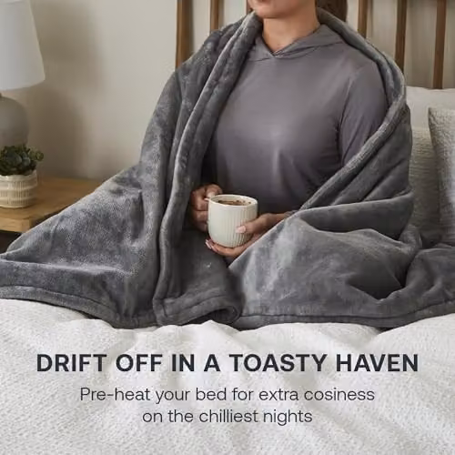 Dimplex Heated Throw Blanket in Grey with 9 Heat Settings and Timer – 4