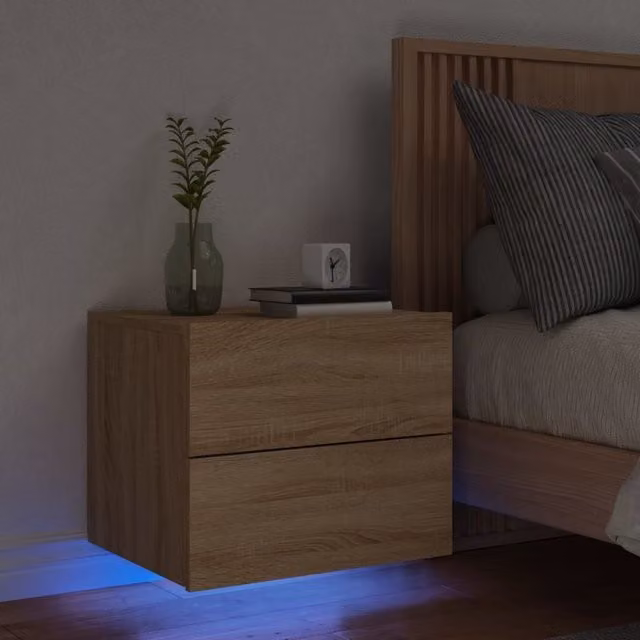 Berkfield Home Wall-mounted Bedside Cabinet with Integrated LED Lights in Sonoma Oak Brown