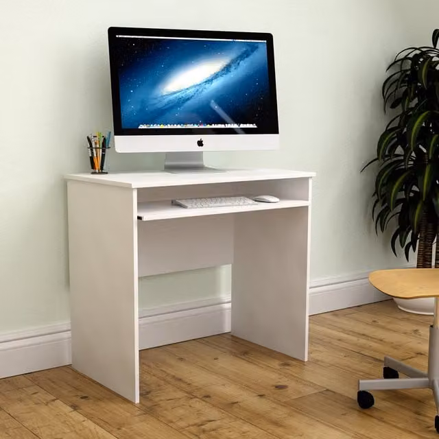 Vida Designs Huby Small Computer Desk in White with Keyboard Tray, W/D/H: 80 x 48 x 75 cm – 1