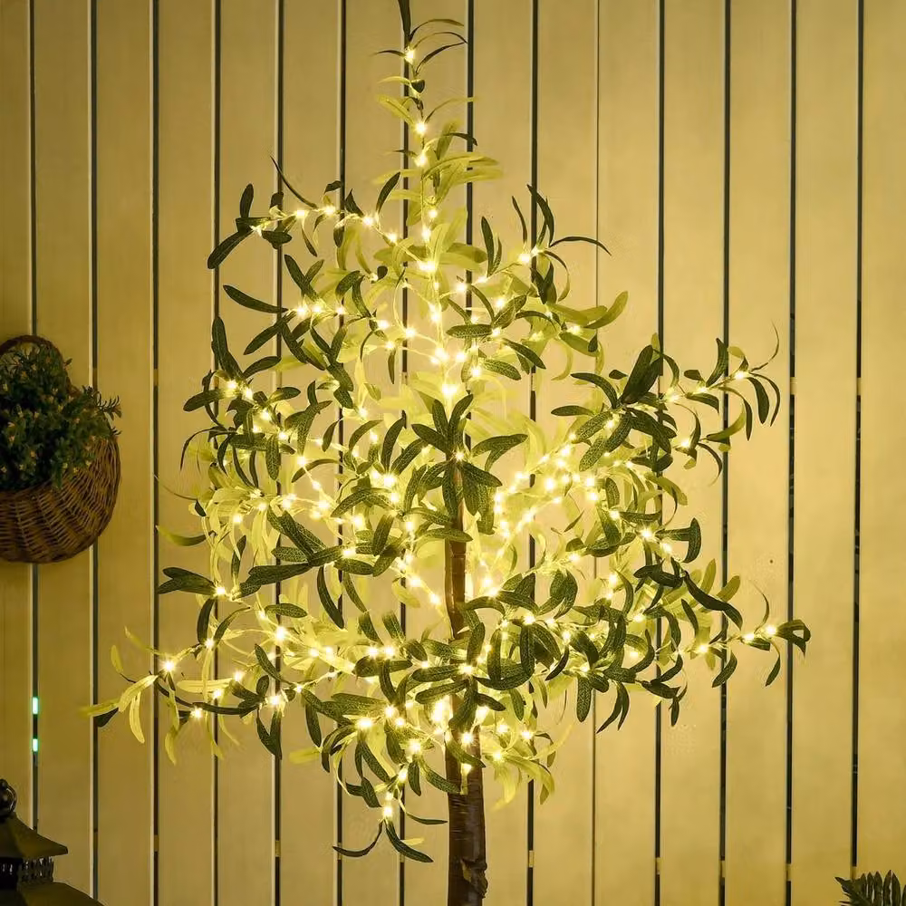 VOGREX 180cm Lighted Artificial Olive Tree with 300 Warm White LEDs in Green – 2