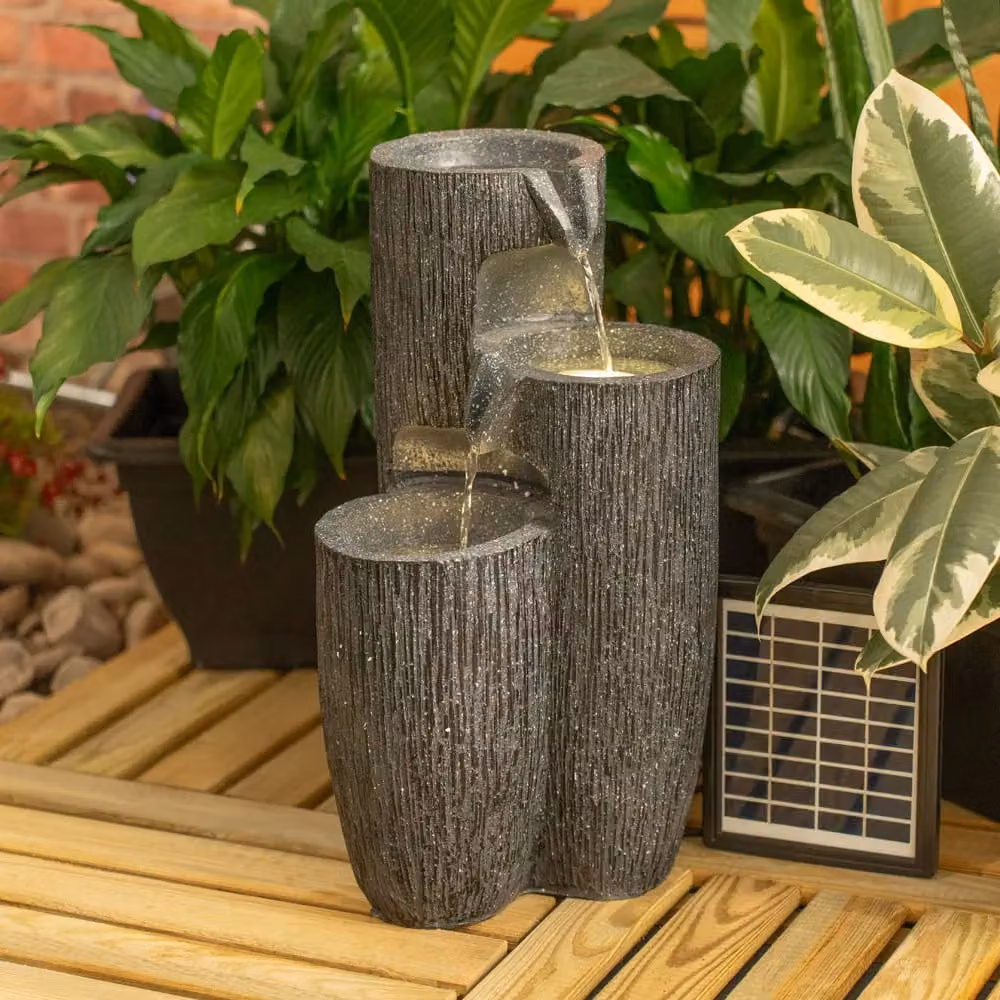 ValueLights Solar Powered Cascading Outdoor Water Feature Fountain in Grey with Warm White Light, W/D/H: 47 x 27 x 27 cm – 3