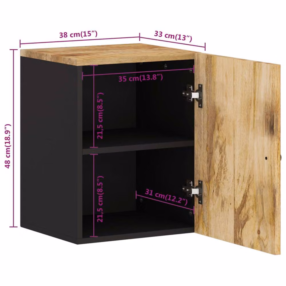 Berkfield Home Beautiful Brown Solid Mango Wood Bathroom Wall Cabinet W/D/H: 38 x 33 x 48 cm – 10
