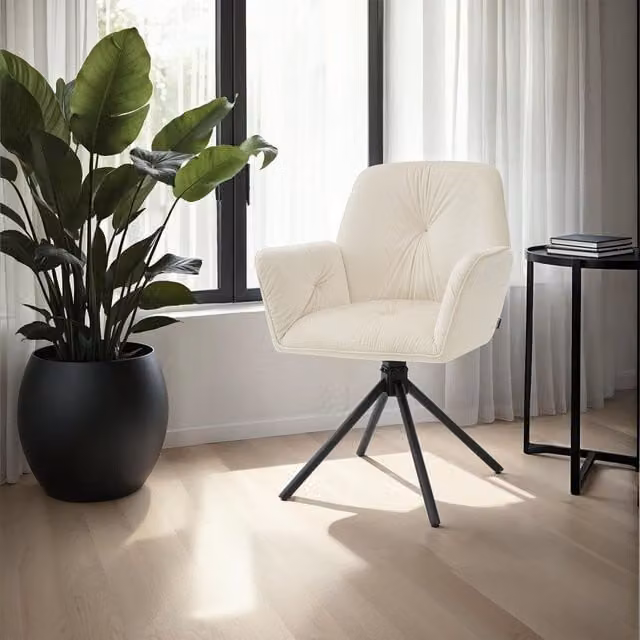 tectake Lenia Swivel Chair with Padded Velvet Upholstery in Cream and Black