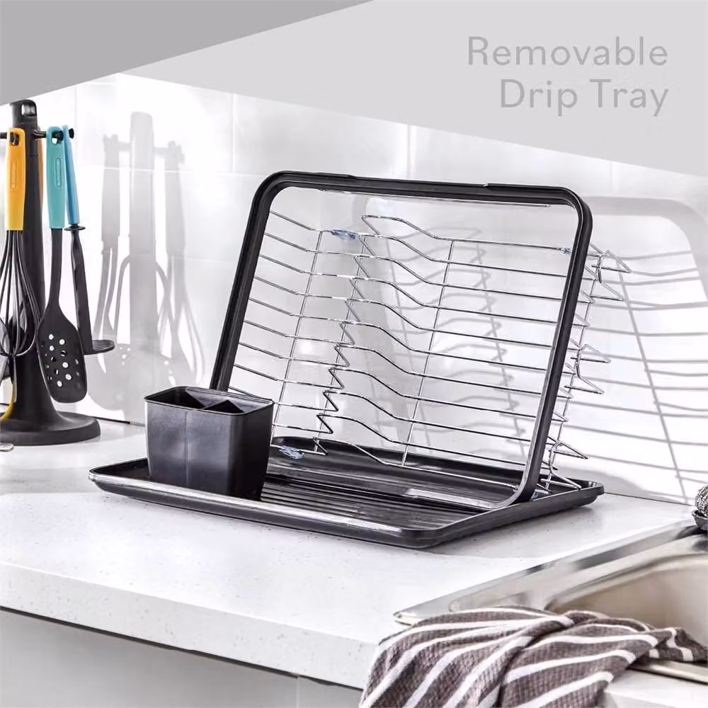 Benross Black Plastic Dish Drainer Rack with Drip Tray and Cutlery Holder – 3