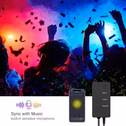 ENER-J Smart Magic RGB LED Fairy Lights, 50 LED, White and Multicolour, WiFi and Bluetooth Enabled with Remote Control, W/D/H: 25 x 25 x 19 cm – 6