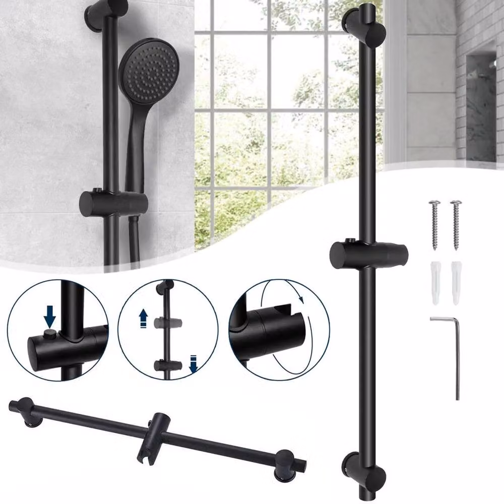 KORVIXA Stainless Steel Shower Head Riser Kit in Matt Black, H: 100 cm, W: 60 cm – 3