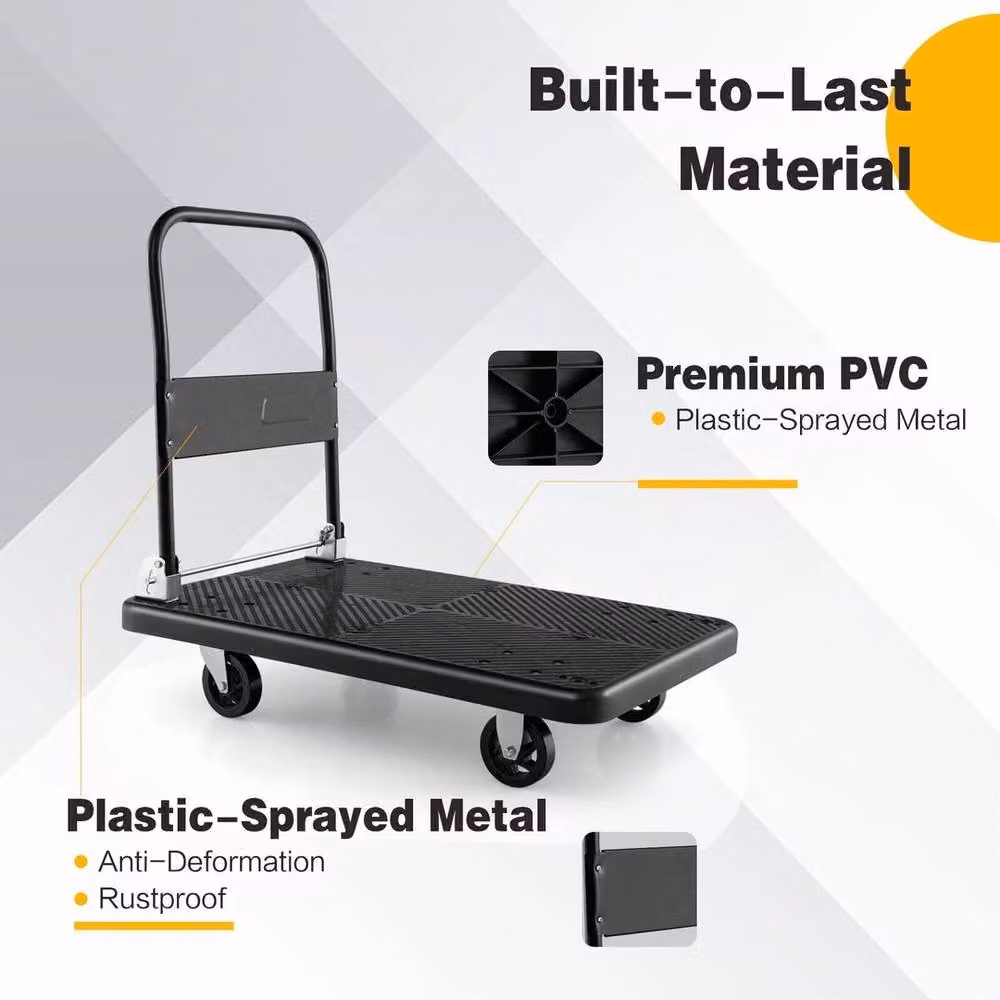 Havendro Folding Flatbed Push Cart Dolly with 360 Swivel Wheels, 400kg Capacity, Black – 4
