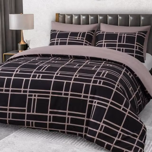 Grace Premium Microfibre Duvet Cover Set in Brown, King Size (180 x 200 cm), Breathable and Reversible with Concealed Zip – 1